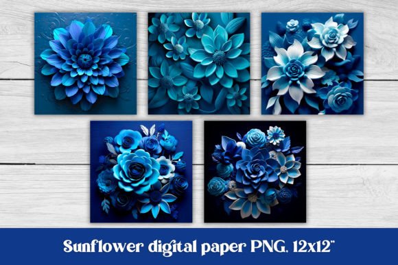 3d Blue Flower Digital Paper