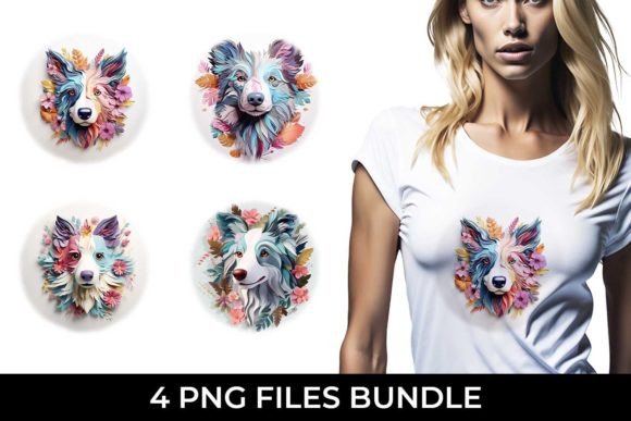 3D Floral Fantasy Border Collie PNG