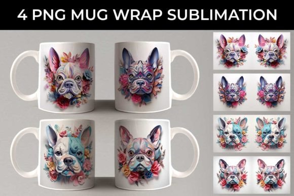 3D Floral Fantasy French Bulldog Mug PNG
