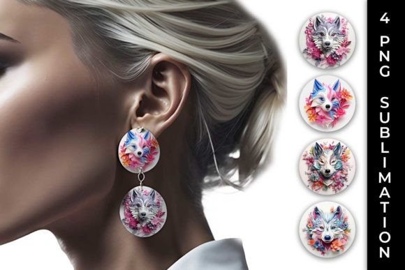 3D Floral Fantasy Husky Earrings PNG