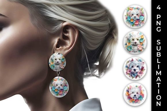 3D Floral Fantasy Maltese Earrings PNG