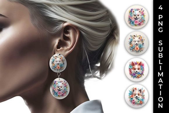 3D Floral Fantasy Pomeranian Earrings