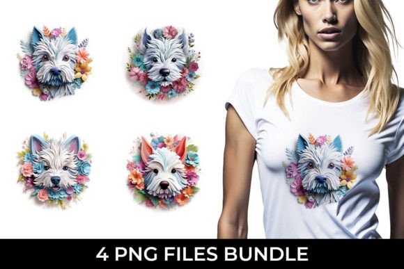 3D Floral Fantasy Westie Sublimation PNG