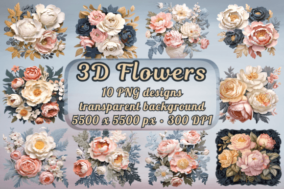 3D Floral PNG Sublimation Designs