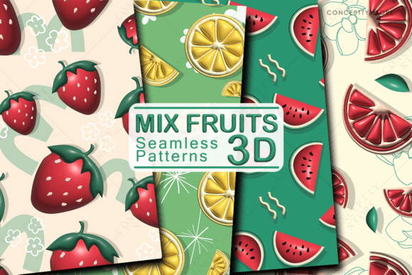 3D Mix Fruits Seamless Patterns