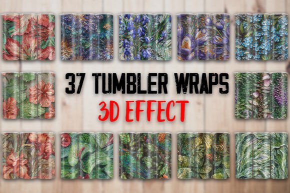 3D Vintage Mosaic Flowers Tumbler Wrap