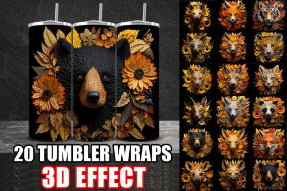 3D Wild Animals Tumbler Wrap Design